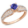 thumbnail image 1 of 0.75 Carat (ctw) 14K Rose Gold Round Tanzanite & White Diamond Ladies Solitaire With Accents Bridal Engagement Ring 3/4, 1 of 1