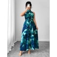 thumbnail image 5 of Multicolor Plus Size Sleeveless High Neck Maxi Dress With Cinched Waist And Floral Print, 5 of 7