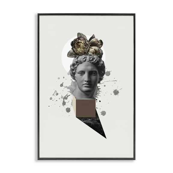 Stupell Industries Modern Statue with Peonies Botanical & Floral Painting Black Framed Art Print Wall Art, 12 x 18
