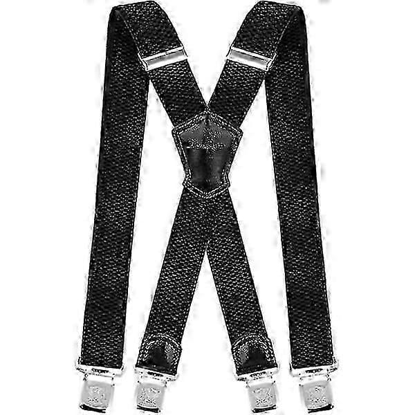 Braces with Extra Strong Metal Clips 4cm Wide Heavy Duty Braces One Size Fits All Men and Women Adjustable and Elastic X Shape (Black)