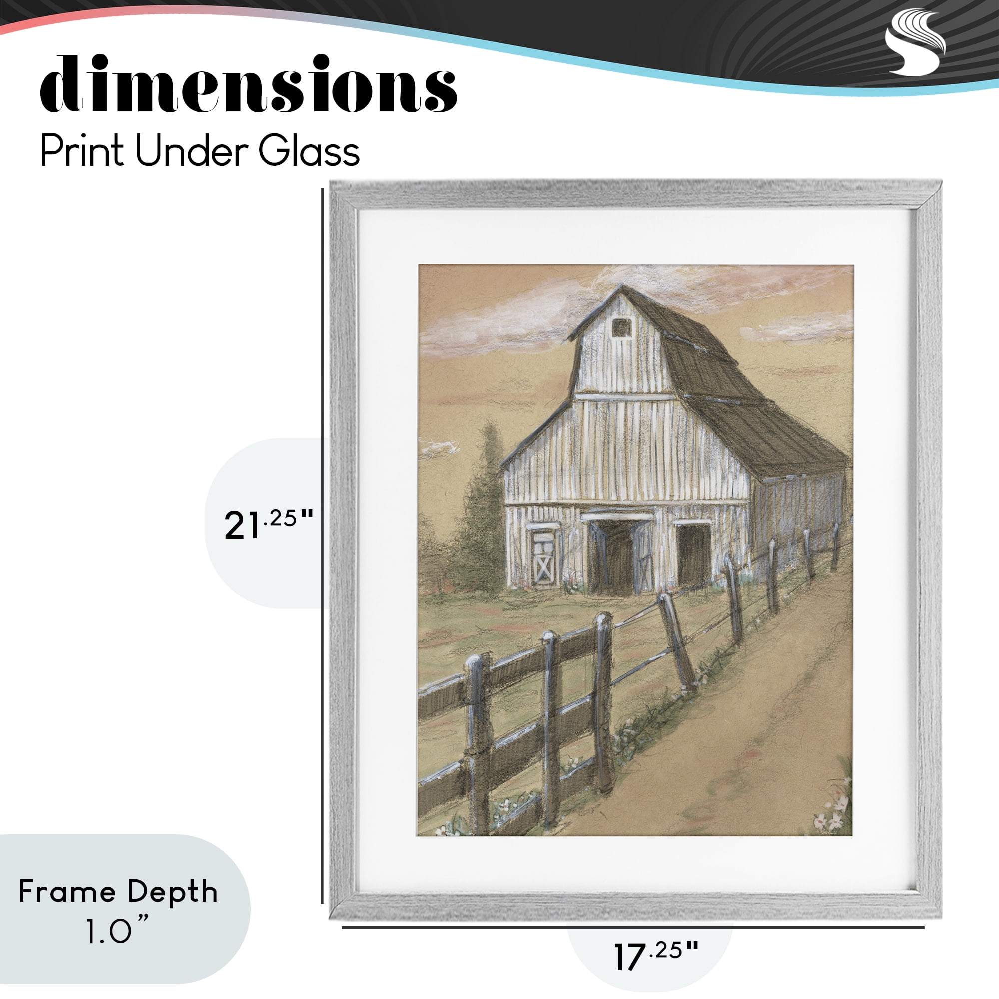 Stupell Industries Barn Fence Drawing Gray Framed Print Under Glass, design by Patti Bishop
