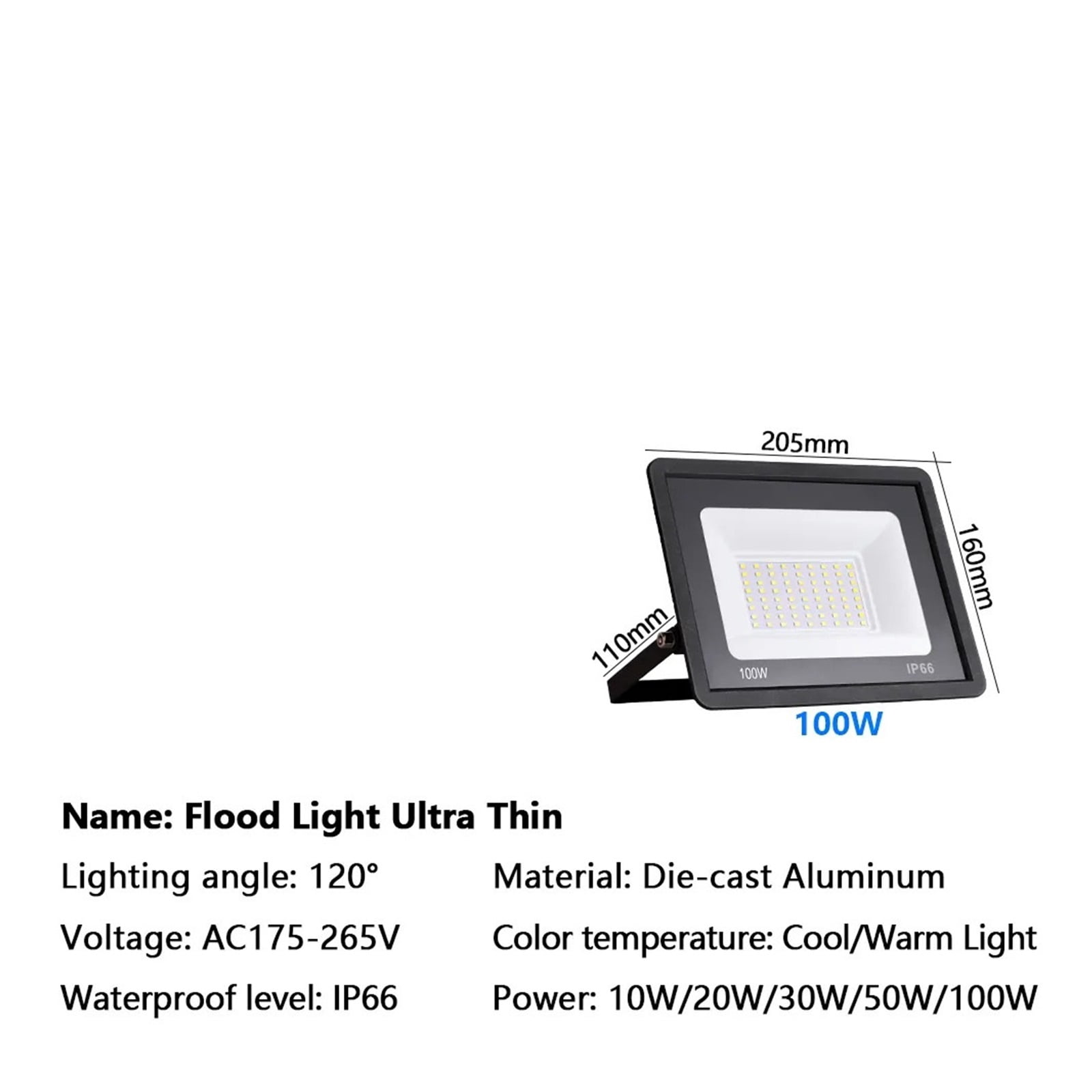 LED Flood Light Outdoor Lighting 100W FLoodlight IP66 Waterproof Wall Lamp Spotlight Garden Projector ,Multifunctional Lighting