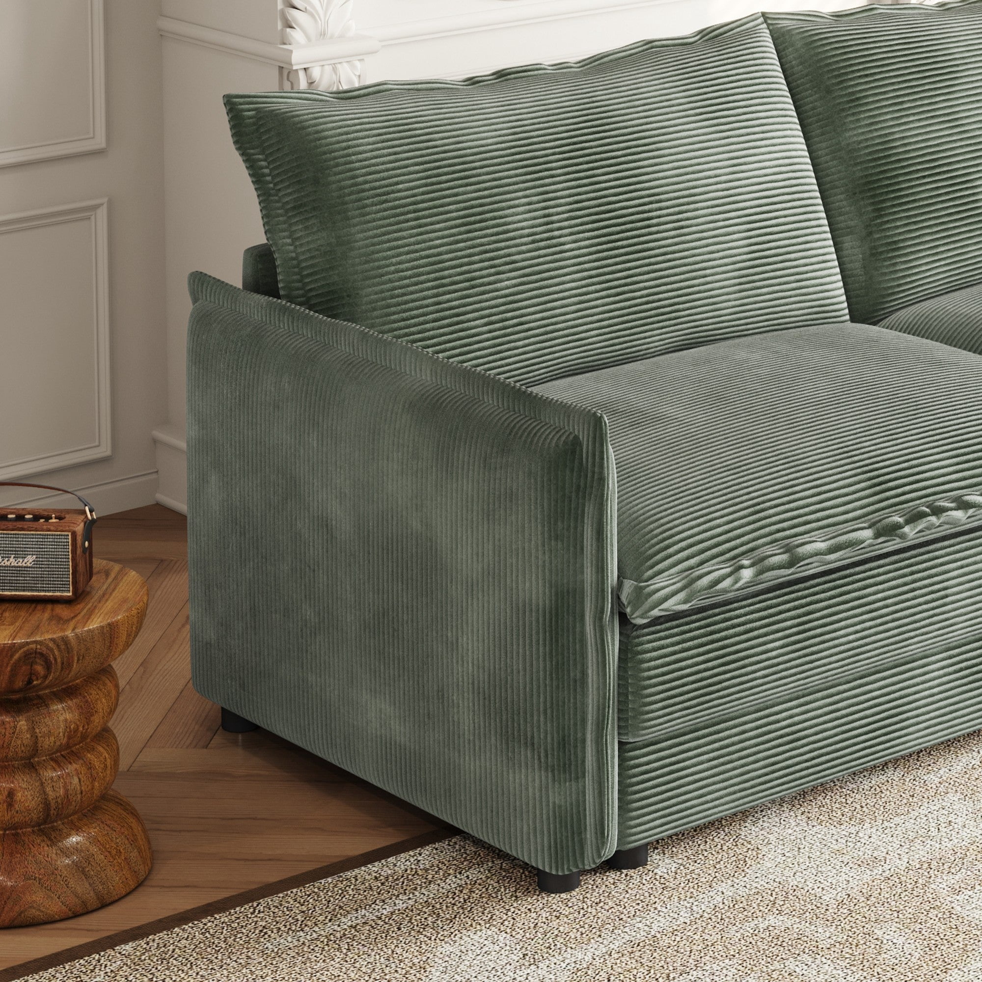 Sailvan 3-Seater Corduroy Sofa with 3 Ottomans, Oversized Deep Seat Cloud Couch for Living Room Green