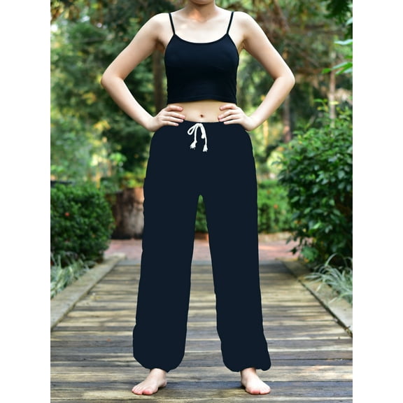 Bohotusk Plain Black Elephant Womens Harem Pants Tie Waist S/M to 3XL