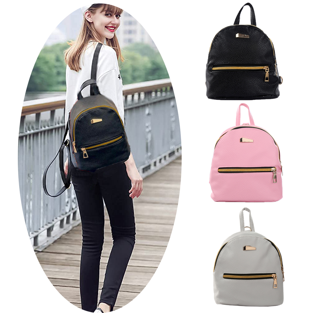 Women Girls School Bag PU Leather Backpack Mini Rucksack Purse Travel