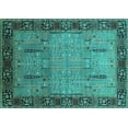 thumbnail image 1 of Ahgly Company Machine Washable Indoor Rectangle Oriental Turquoise Blue Traditional Area Rugs, 8' x 12', 1 of 4