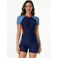 thumbnail image 2 of IDOPIP Women Short Sleeve Rash Guard One Piece Boyleg Swimsuit Zipper Surfing Bathing Suit UPF 50+, 2 of 7