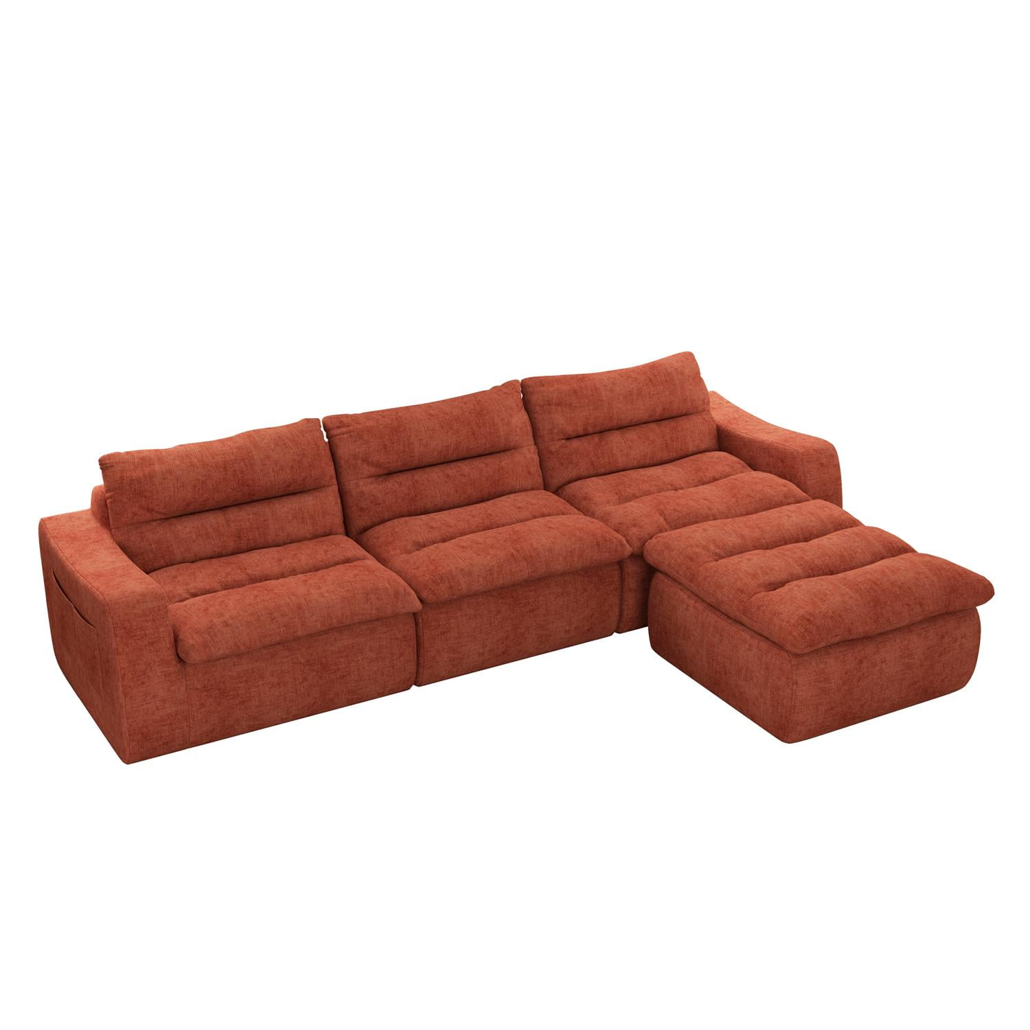 Demi Bonn 116" Modern L-Shaped Modular Sofa, Comfortable Beanbag Style, Stylish Lazy Couch for Living Rooms and Relaxation, Orange