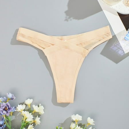 uublik Underwear Women Briefs Beige No Show Lace Thong Underwear Stretch Breathable Low Rise Panties