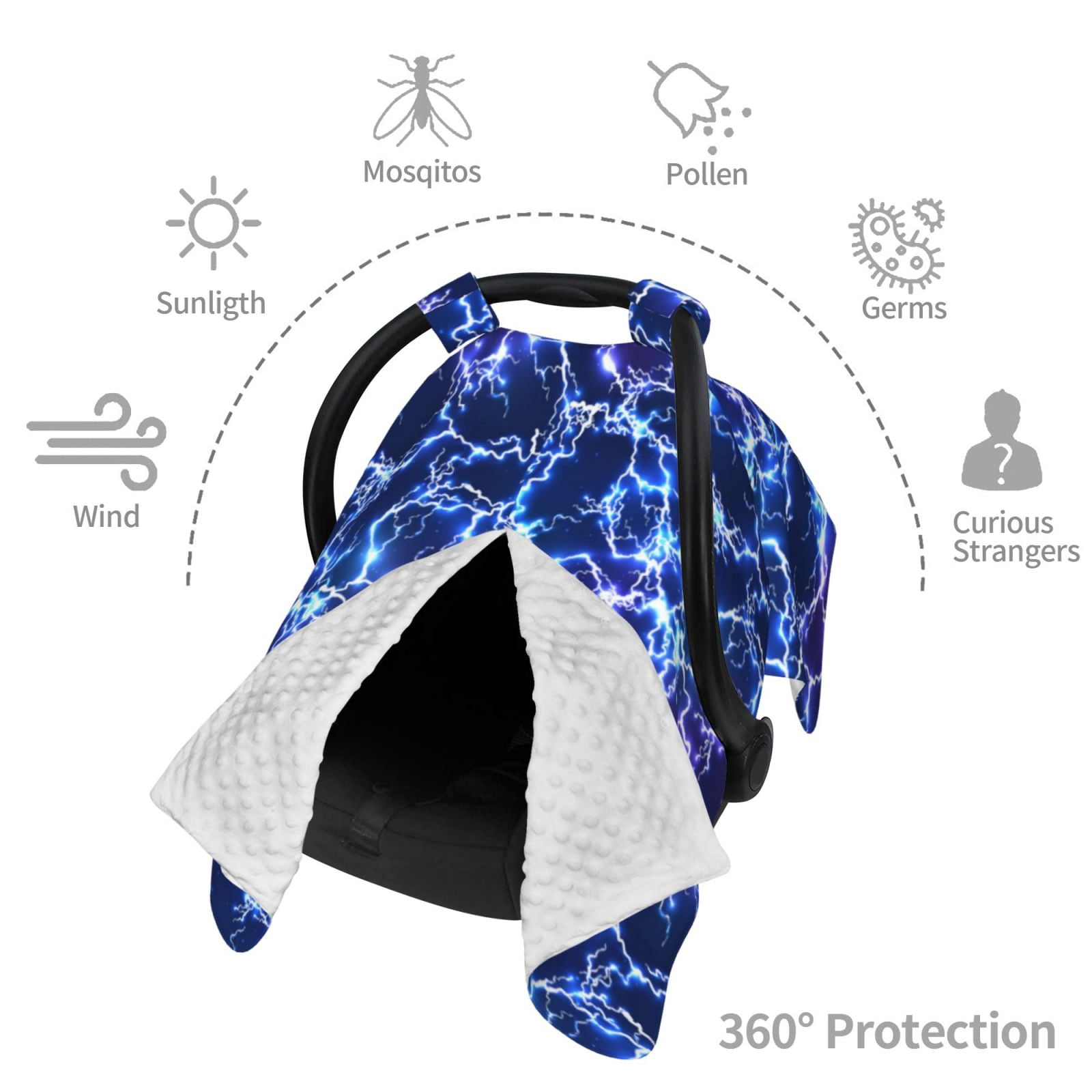Car Seat Cover Baby - Blue Lightning1 Breathable Infant Car Seat Cover for Baby Carseat, Lightweight Comfort Baby Essentials Must Haves Newborn Stuff for Girl Boy