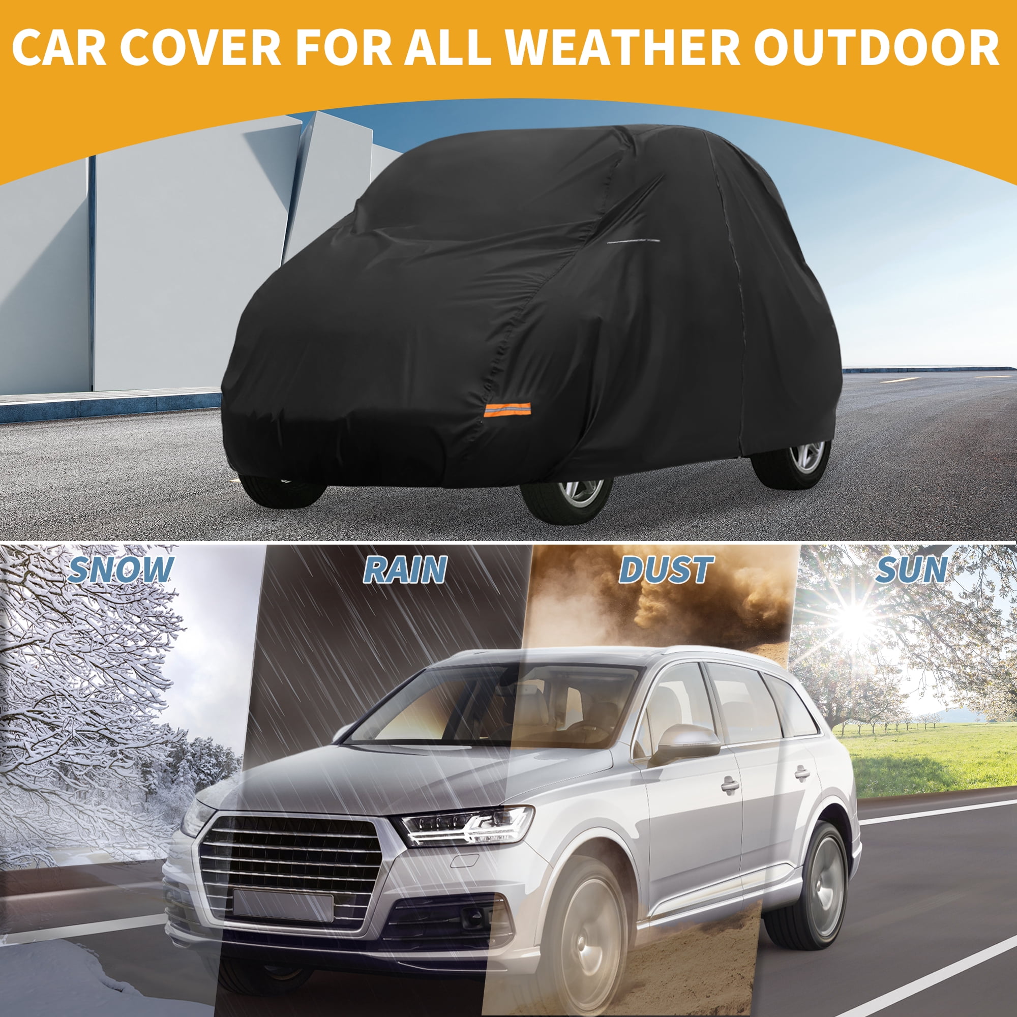 Unique Bargains Car Cover with Reflective Strips 110.24"x65.75"x57.09"