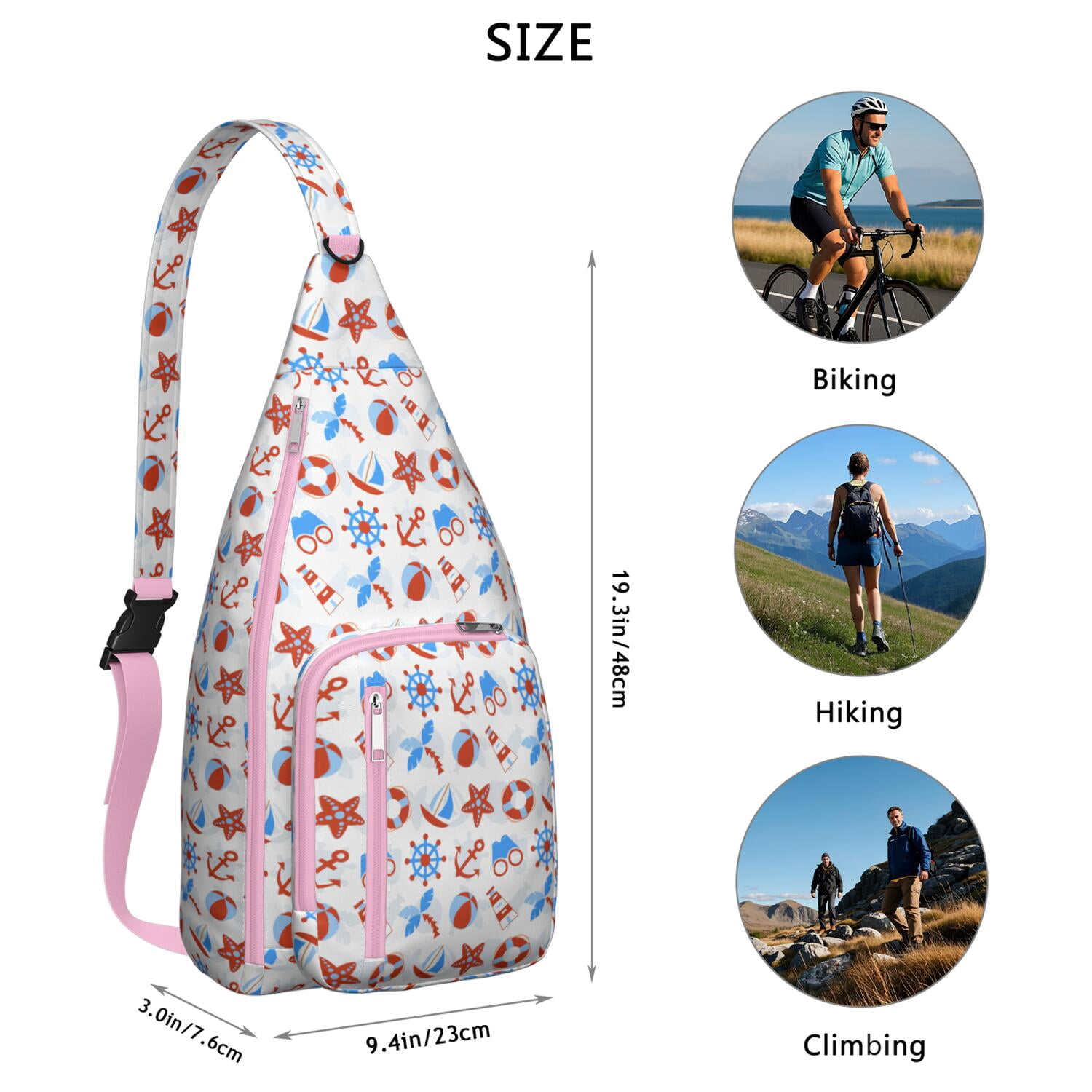 Nautical Sling Bag - Waterproof Marine Chest Pack with Anchor, Compass & Lighthouse Design, Lightweight Adjustable Strap Crossbody Bag for Beach, Boat & Coastal Adventures