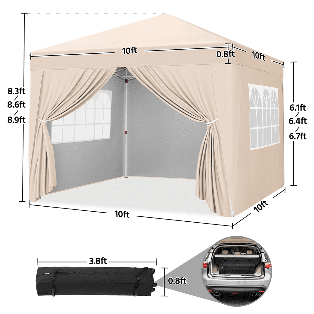 Alden Design 10x10ft Outdoor Canopy Enclosed Instant Tent with Sidewall Window for Party Wedding Marketing, Beige