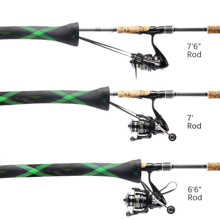 8ft baitcasting rod sock Casting/Spinning Fishing Rod Socks Braided Mesh Rod Sleeve Cover Protector  Pole Gloves 7-1/4ft -8ft,Green/Black/2PCS