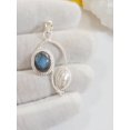thumbnail image 2 of Natural Labradorite Pendant, Solid Sterling Silver, Pearl Pendant, Two Stone Pendant, Handmade Bezel Pendant, Blue Flashy Labradorite, Gift, 2 of 5