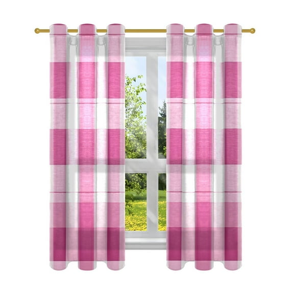 Pink Stripes Semi Sheer Curtains for Living Room Bedroom Set of 2 Insulated Window Drapes