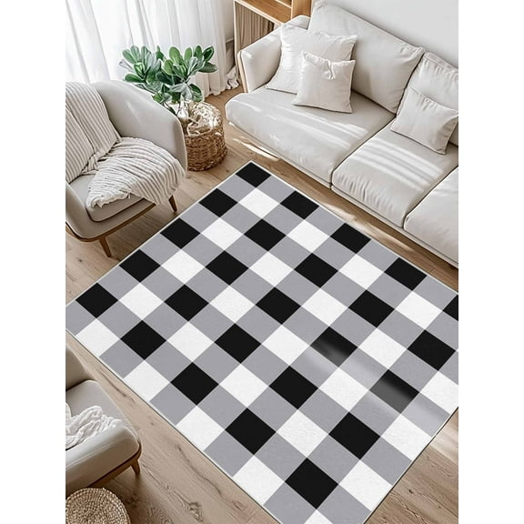 Vintage Farmhouse Area Rug for Bedroom 3x5 Ft Black White Buffalo Check Plaid Super Soft fuzzy Throw Rug Non-Slip Fluffy Plush Indoor Floor Carpet for Living Room Nursery Home Decor