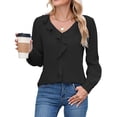 thumbnail image 5 of Ltctricy Women's Chiffon Shirts Ruffle V Neck Lantern Long Sleeve Solid Color Business Casual Tunic Tops Loose Work Blouses(Black,Small), 5 of 7