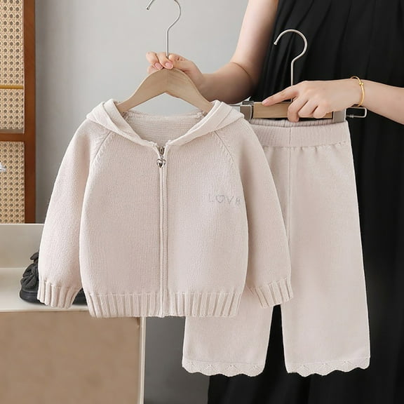 Girls Knit Sweater Hat Pants Outfits Set Casual Fall Winter Clothes Two Piece Coordinated Warm Soft Comfortable