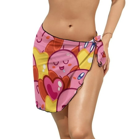 Cute Pink Kirby Women s Short Sarong Beach Wrap Summer Sheer Bikini Chiffon Swimsuit Cover Up Skirt For Swimwear