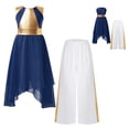 thumbnail image 6 of iiniim Girls Lyrical Praise Dance Tunic with Loose Pants 2 Piece Outfit Metallic Liturgical Worship Dress Navy Blue 8, 6 of 7