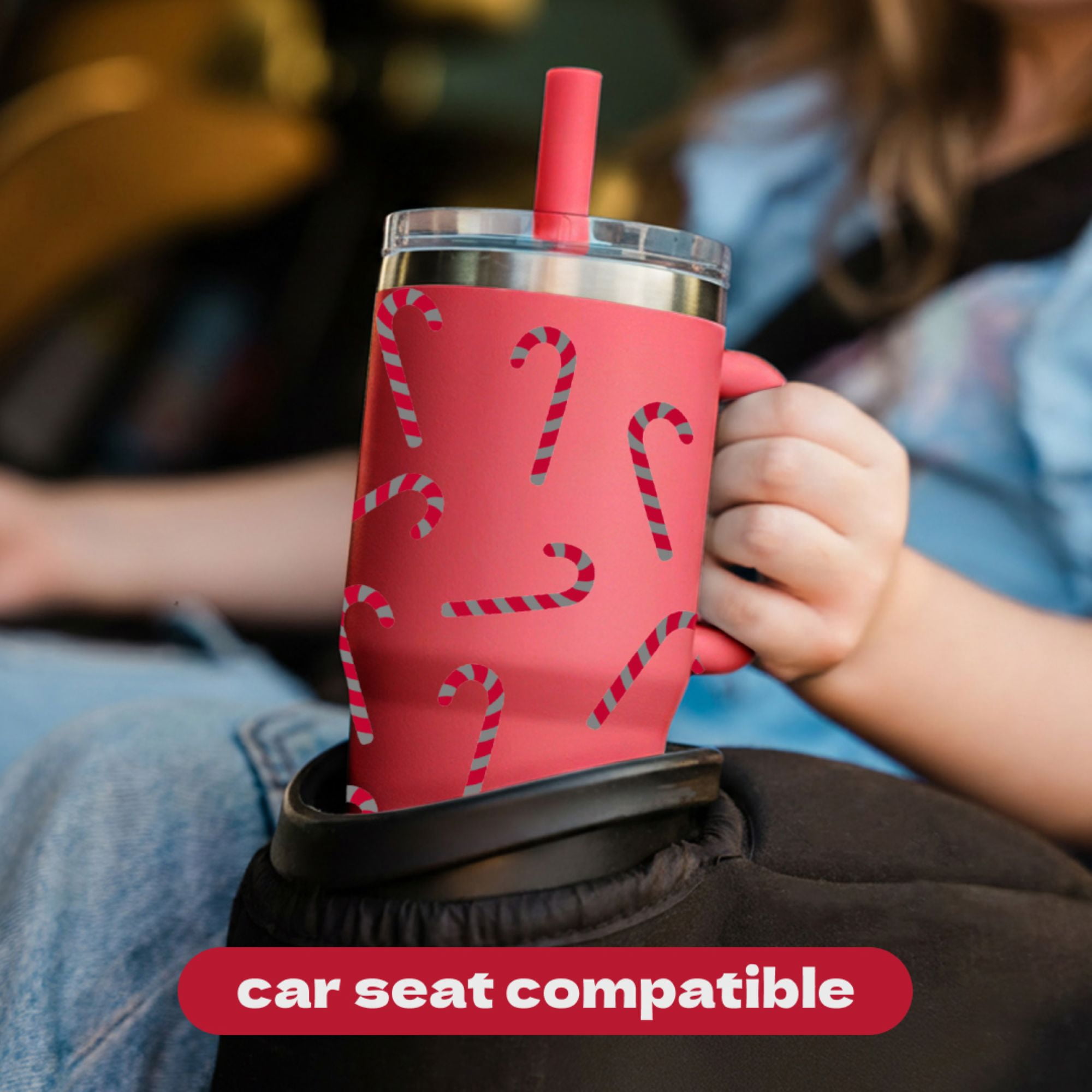YAYA My First Travel Tumbler for Preschool & Kids 3+, Insulated Stainless Steel Tumbler with Reusable Silicone Straw & Spill-Proof Lid, Cup Holder Compatible, BPA-Free, 12oz, Candy Cane