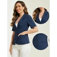 thumbnail image 2 of DARING DIVA Women's Cotton Linen Short Sleeve Blazer for Work Office L Dark Blue, 2 of 5