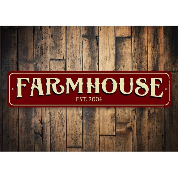 Farmhouse Established Date Novelty Decor, Metal Wall Sign - 4x18 Inches