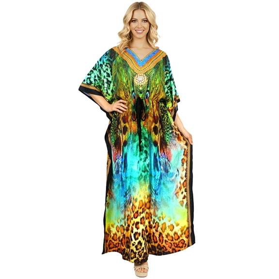 HAPPY BAY Women's Summer Loungewear African Beach Cover Up Slit Dress Home Wear Maxi Dresses Caftans for Women 2X-3X Leopard Blue, Animal Skin