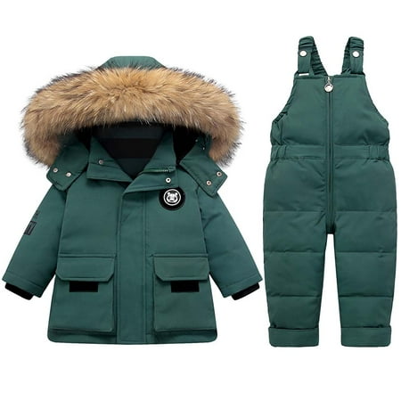 

Frostluinai Kids Winter Puffer Jacket and Snow Pants 2-Piece Snowsuit Skisuit Set Toddler Ultralight Outfit Sets Hooded Artificial Fur Down Jacket Coat and Pants for Baby Girls Boys