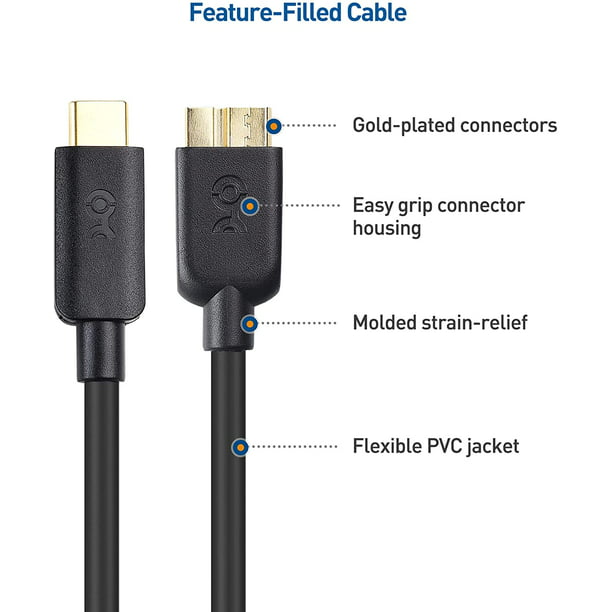 brillante factible trompeta Cable Matters USB C to Micro USB 3.0 Cable (USB C to Micro B 3.0, USB C  Hard Drive Cable) in Black 3.3 Feet - Walmart.com