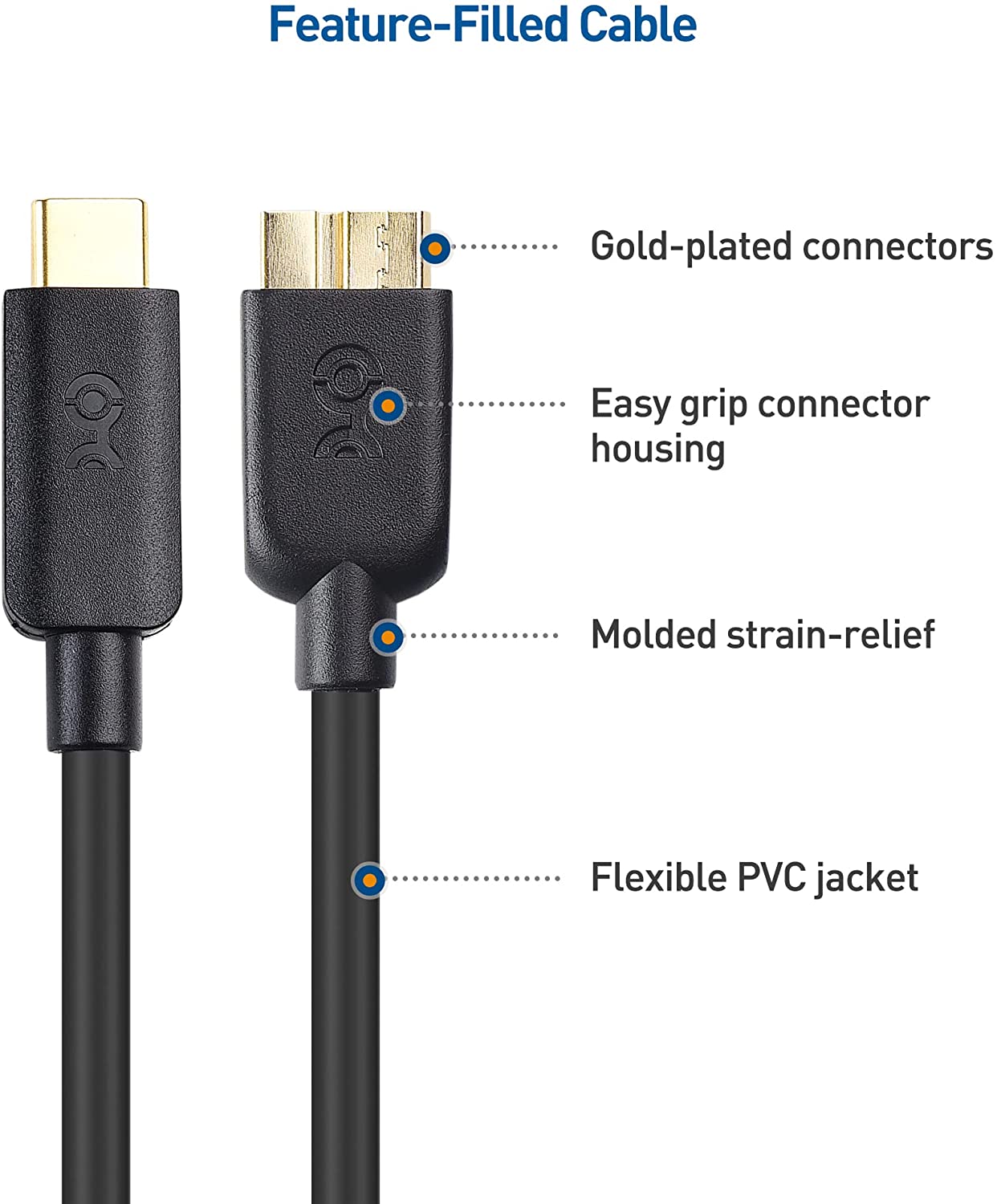 Cable Matters USB C to Micro USB 3.0 Cable (USB C to Micro B 3.0, USB C Hard Drive Cable) in Black 3.3 Feet - image 5 of 7