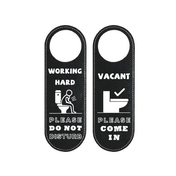Muka Bathroom Occupancy Door Hanger Sign Working Hard Do Not Disturb Door Hanger Sign Vacant Please Come In Sign, Pu Leather Double Sided, 9.4"X3.1"