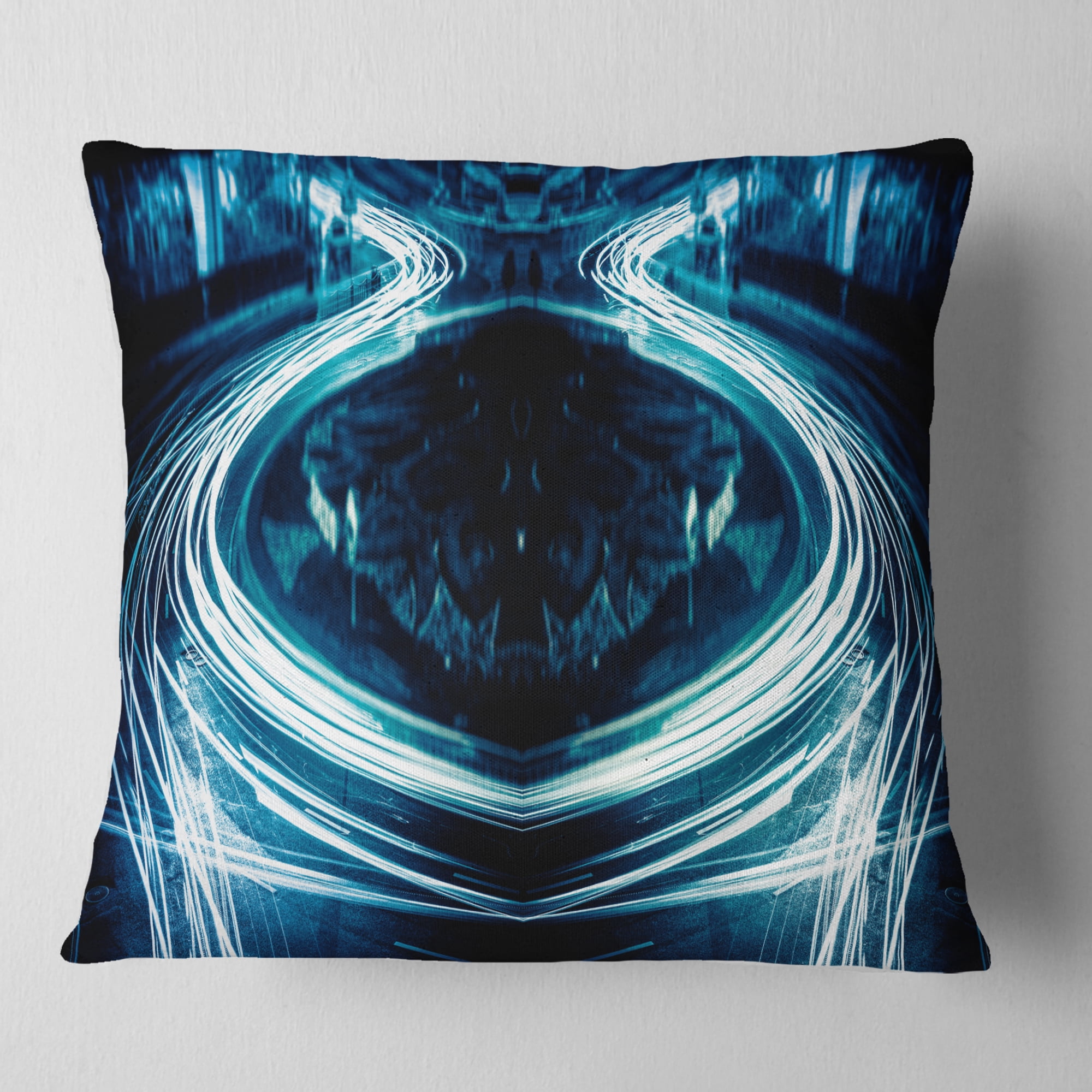 Designart Blue Light Trails - Abstract Throw Pillow - 16x16