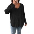 thumbnail image 5 of Gvmfive Plus Size Women Casual Solid Long Sleeve Blouse V Neck Tops Shirt, 5 of 6
