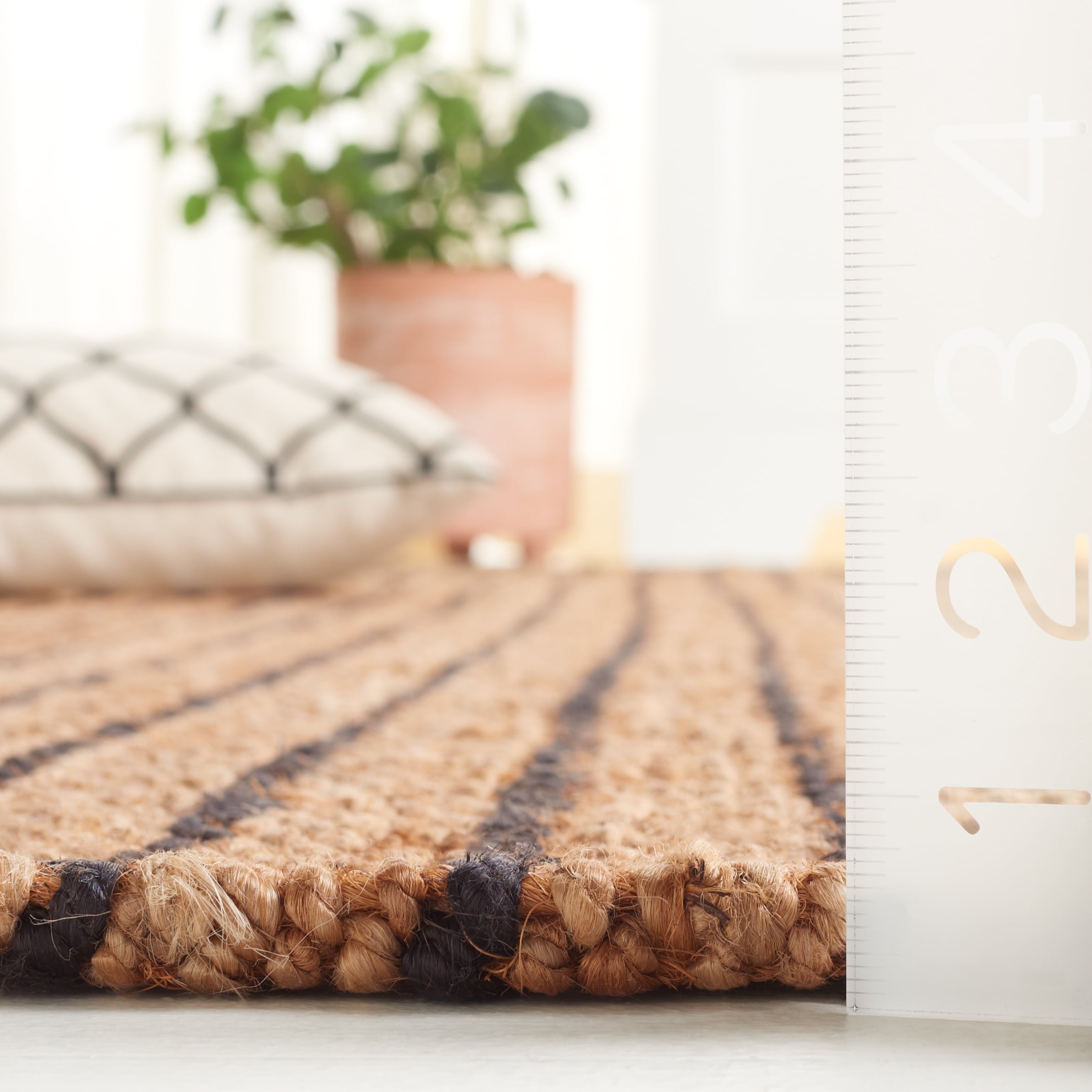 SAFAVIEH Palm Beach Leyla Striped Area Rug, Natural/Black, 4' x 6'