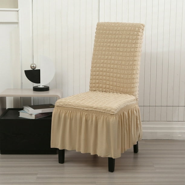 Funda de Silla de Comedor Elástica Todo Incluido para las Cuatro Estaciones, Funda de Silla de Comedor y Estudio a Prueba de Suciedad con Falda de Burbujas, Beige