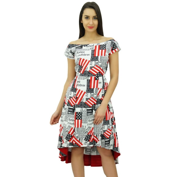 Bimba Women's Newspaper Print Asymmetrical Shift Dress Short Sleeve Boat Neck