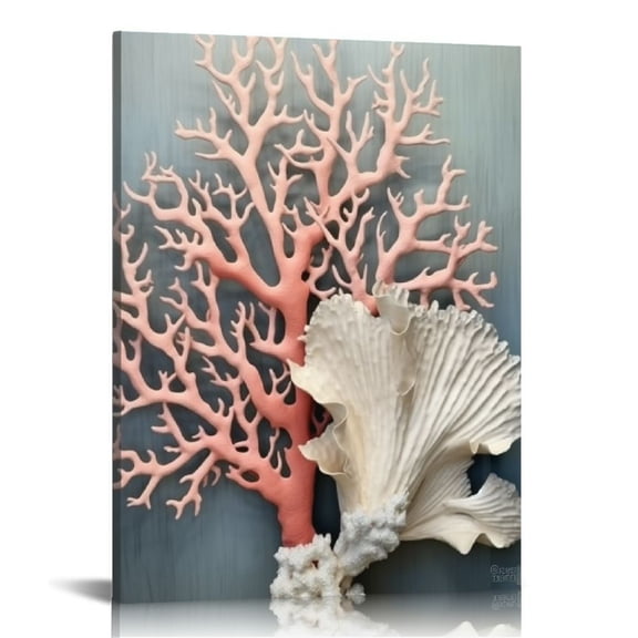 JRXY Vintage Coastal Artwork Canvas Wall Art Shell Starfish Coral Conch Natural Picture for Bathroom Kitchen Bedroom Decor 12x16 in