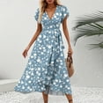 thumbnail image 2 of LOVZFMLL Summer Dresses for Women 2025 Elegant Classy V Neck Belted Wrap Maxi Dress Swing Flowy Floral Boho Sundress Wedding Guest Dress Navy L, 2 of 7