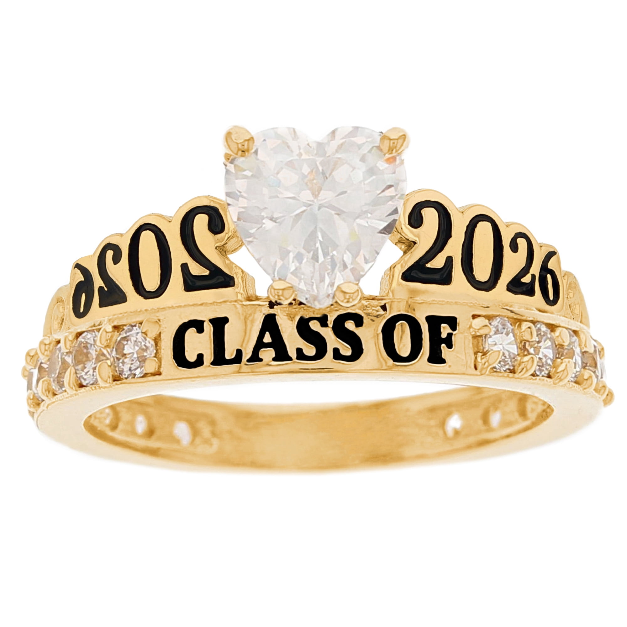 JackAni 10k Yellow Gold White CZ April Birthstone Gorgeous 2026 Graduation Ring - Size 5.00