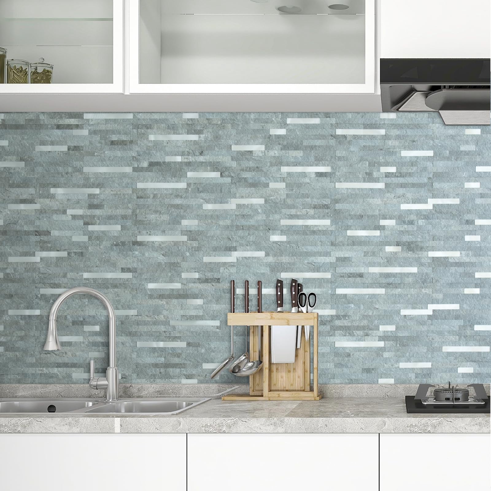 20 Sheets Mountain Rock Peel And Stick Backsplash  Pvc Mixed Metal Wall Tile On For Kitchen Bathroom