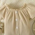 thumbnail image 6 of Odeerbi Toddler Summer Outfits Baby Girls Cute Three-piece Set Short Sleeve Round Neck Blouses Printing Short Pants with Headband Beige, 6 of 9