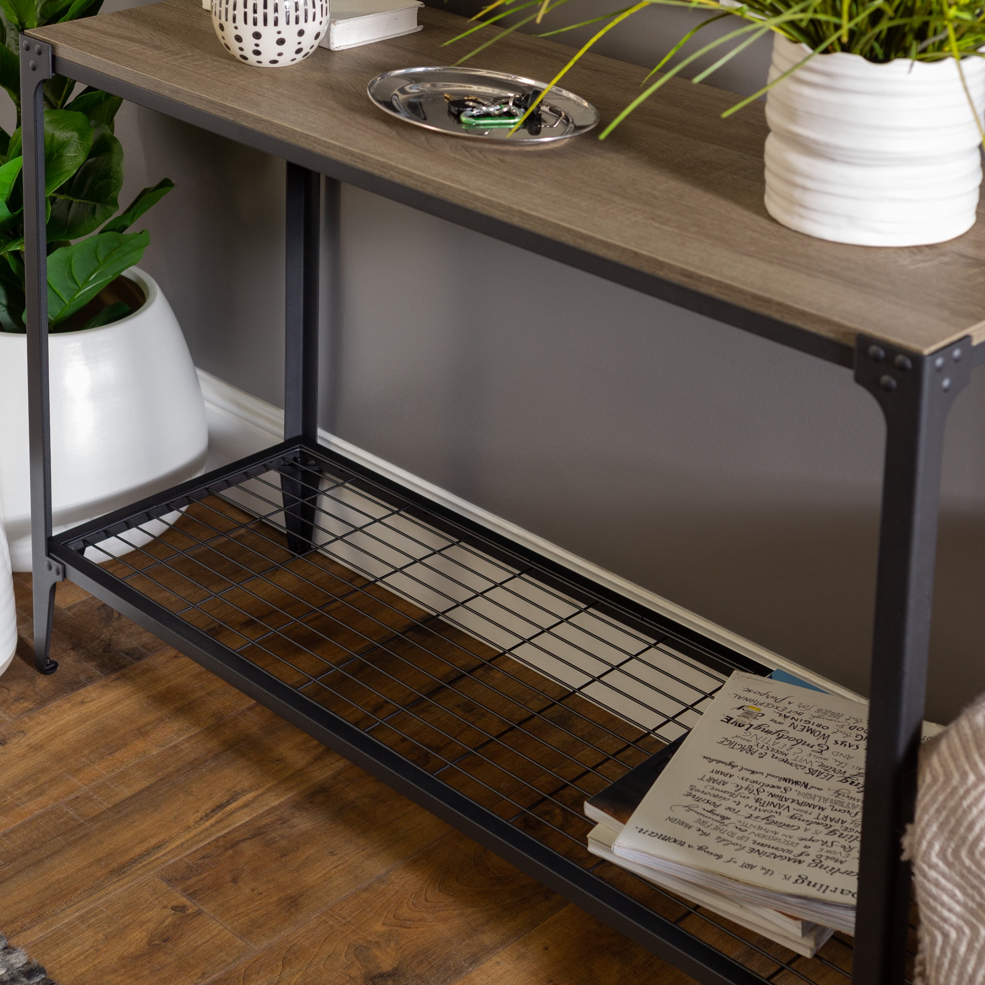 Manor Park Angle Iron Rustic Wood Entry Console Table, Driftwood