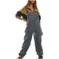 thumbnail image 5 of Lenpel Women's Fleece Overalls Fuzzy Warm Adjustable Strap Casual Loose Jumpsuits with Pockets Long Pant Rompers, 5 of 7