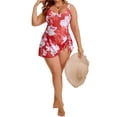 thumbnail image 5 of Agnes Orinda Women's Plus Size 1 Piece Swimdress Floral Push Up Beach Bathing Suit with Built-In Shorts L Brick Red, 5 of 8