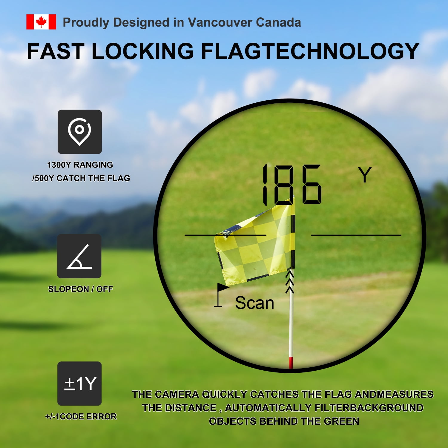Fetch Falcon LCD Golf Rangefinder (High Precision, Slope Mode with Scan) Pole Flag Locking Vibration (LCD 1200 YD Golf Laser Rangefinder Black)