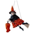 thumbnail image 2 of Halloween Hanging Witch on Broom Pendant Prop, Flying Witch Wall Decor Wizard Ornament for Bedroom Porch Tree Patio Restaurant, 2 of 9