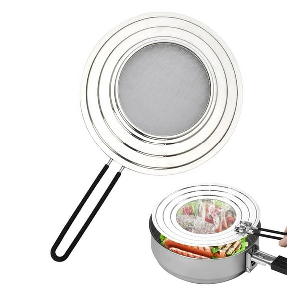 Splatter Screen Stainless Steel Splatter Guard with Foldable Silicone Handle