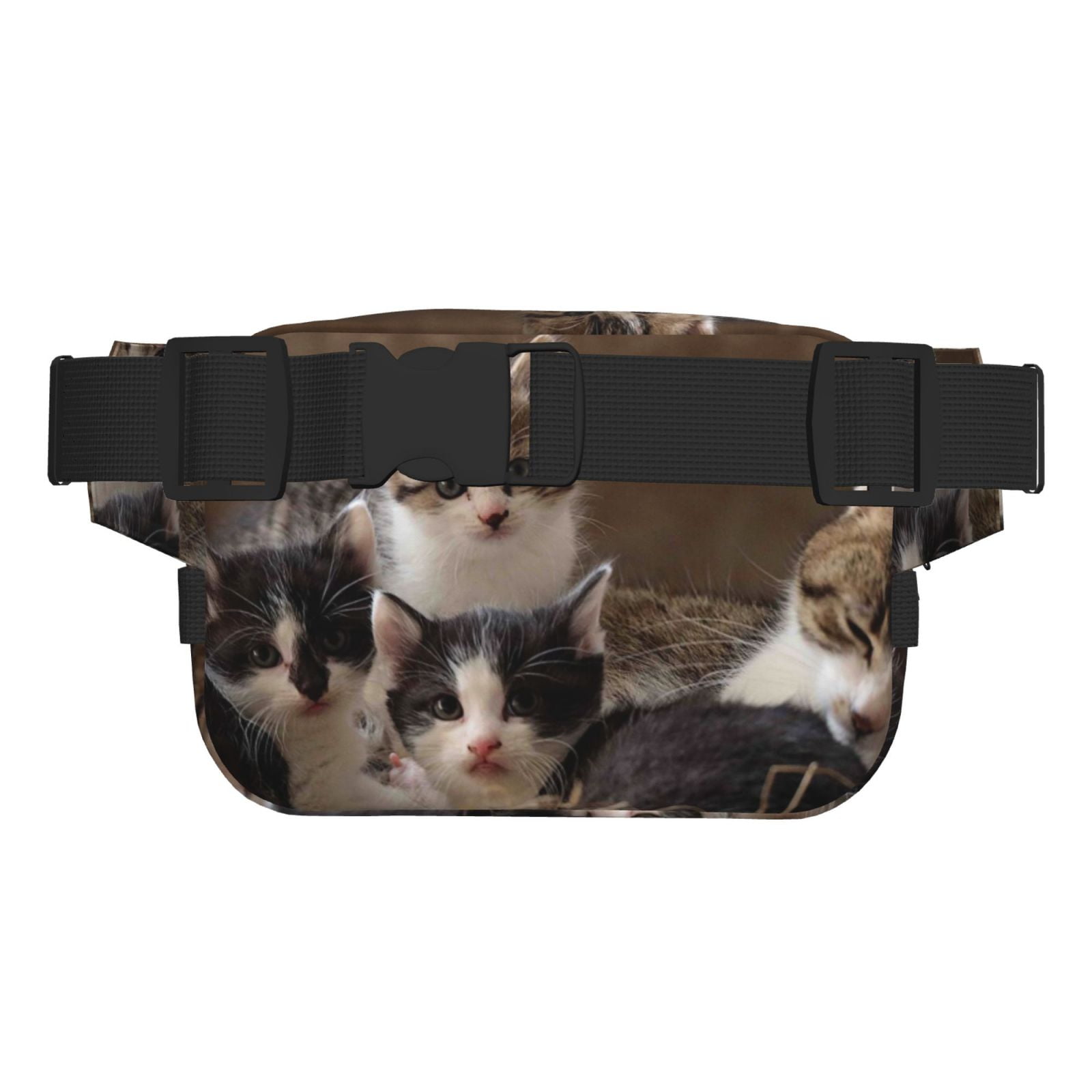 Picia Cat Family Print Square Double-Layer Waist Bag Mini Adjustable Waist Belt Bag Exercise Running Travel Hiking